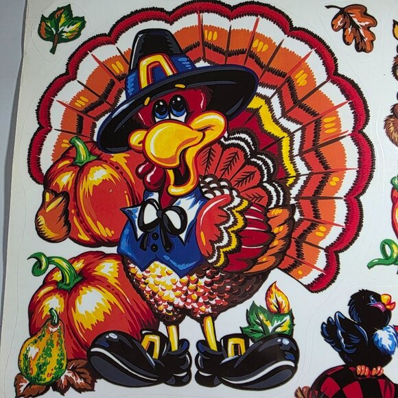 Thanksgiving Fall Window Clings Turkey Scarecrow Mouse Squirrel Reusable autumn - Picture 2 of 6